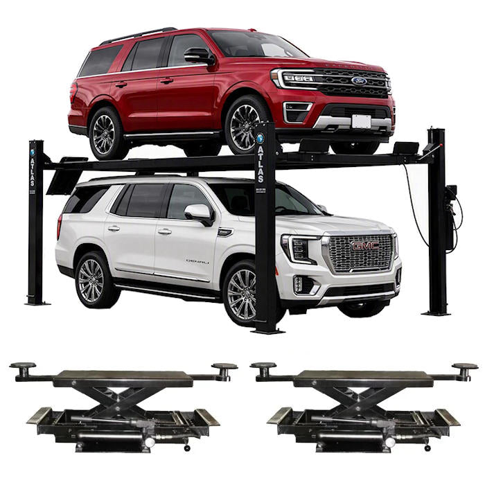 Atlas Garage Pro 9000 Four Post Lift + RJ35 Sliding Jacks Combo