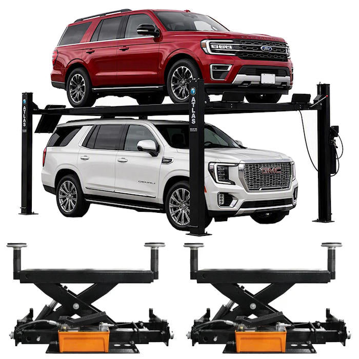 Atlas Garage Pro 9000 Four Post Lift + RJ6BK Rolling Jacks Combo
