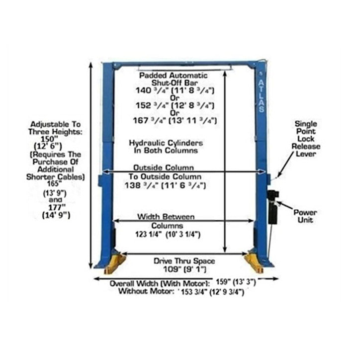 Atlas PV12PX-3 Extra Wide Extra Tall Two Post Lift
