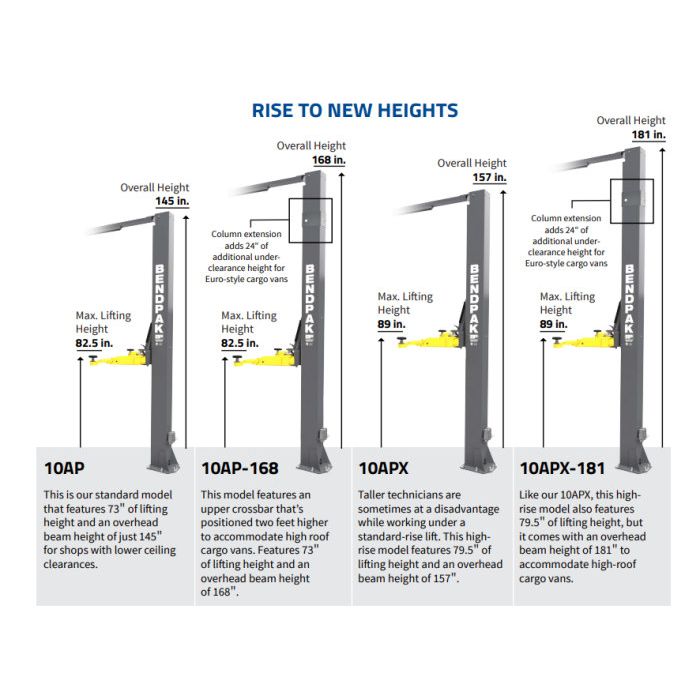 BendPak 10APX-181 Pro Series Two Post Lift 10,000 lbs. Capacity
