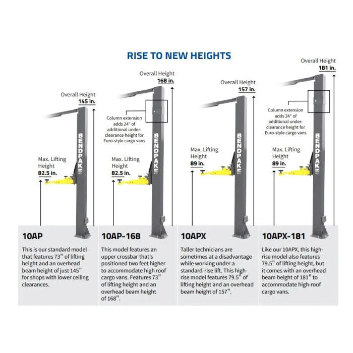 BendPak 10AP Pro Series Two Post Lift 10,000 lbs. Capacity