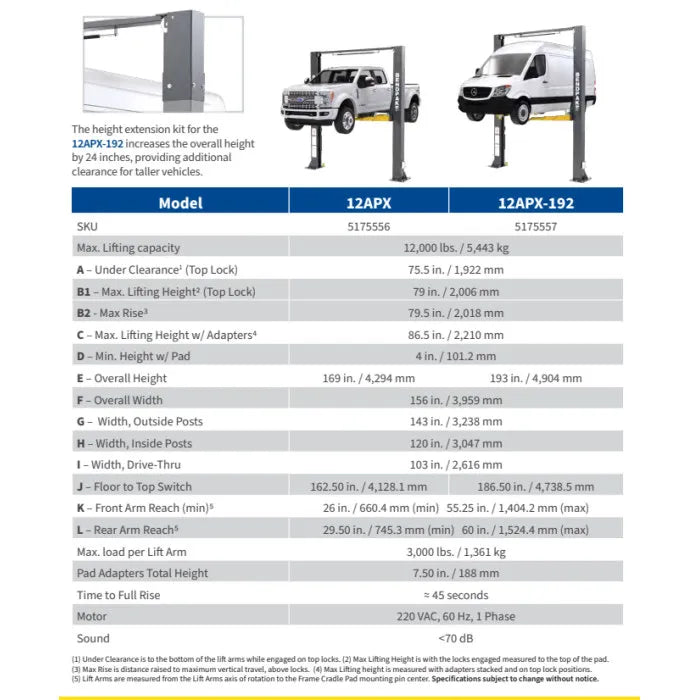 BendPak 12APX Clearfloor High-Rise Two Post Lift