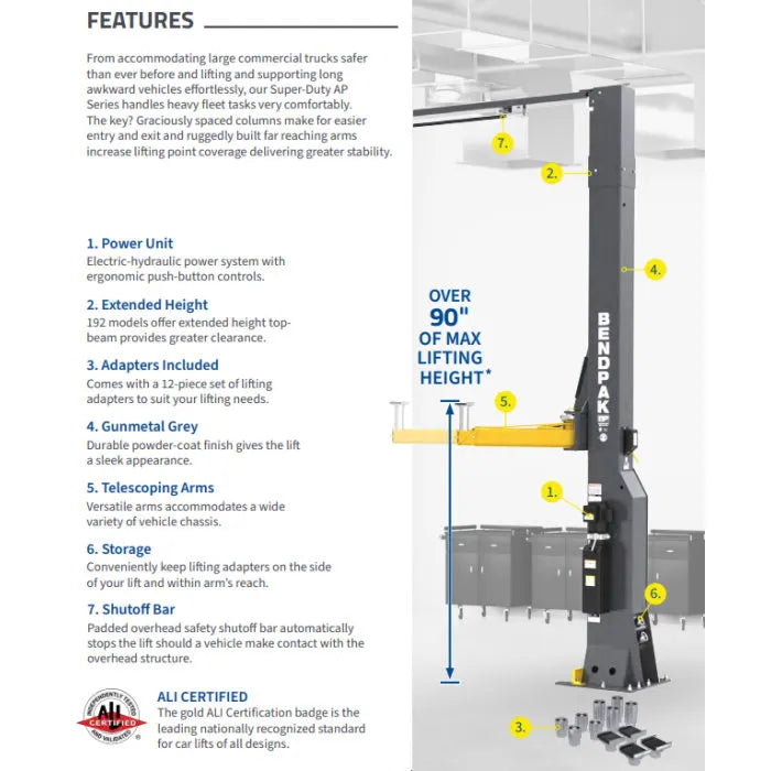 BendPak 20AP-192 Heavy-Duty Clearfloor Extra Tall Two Post Lift