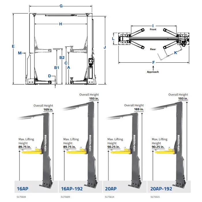 BendPak 20AP Heavy-Duty Clearfloor High-Rise Two Post Lift