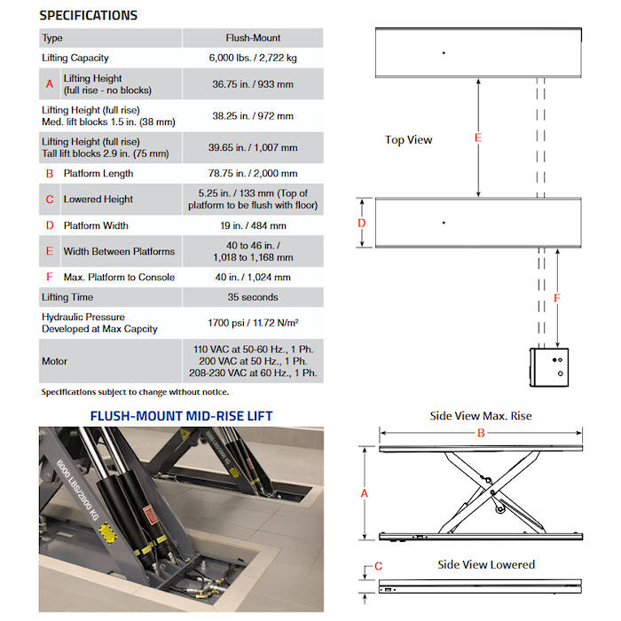 BendPak MDS-6EXTF Flush-Mount Extended Mid-Rise Scissor Lift