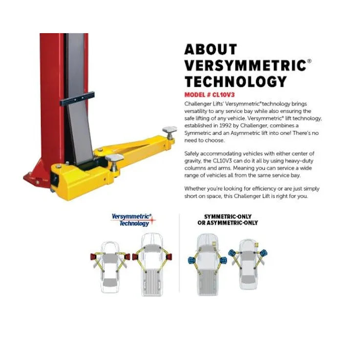 Challenger Lifts CL10AV3-3 Versymmetric Adjustable 176" Two Post Lift