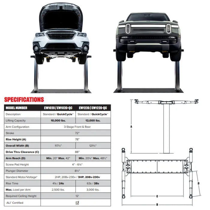 Challenger Lifts EW10 Wide Inground Lift 10,000 lbs. Capacity