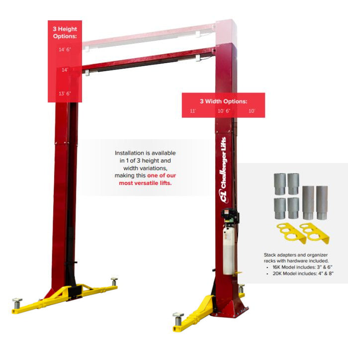 Challenger Lifts CL16-2-3S Heavy-Duty Two Post Lift Extended Height