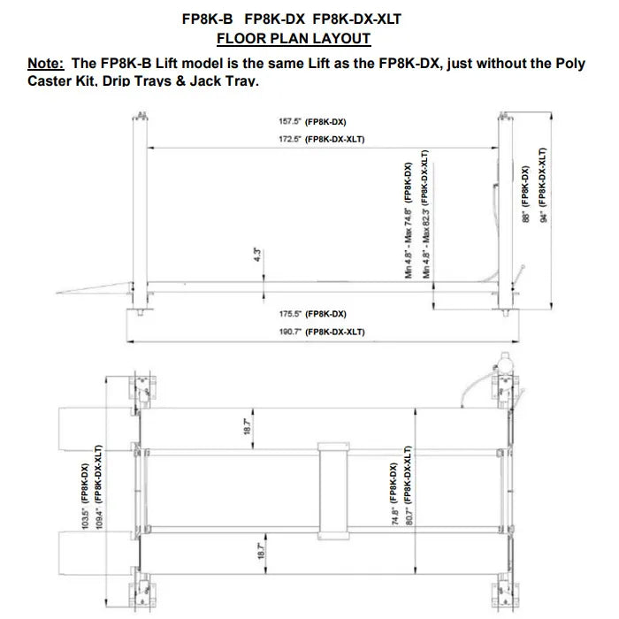 Tuxedo FP8K-DX-XLT Extended Four Post Auto Lift