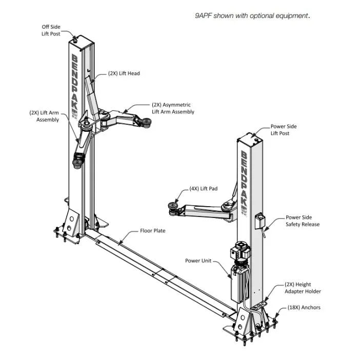 BendPak 9APF Floorplate Chain-Over Two Post Lift
