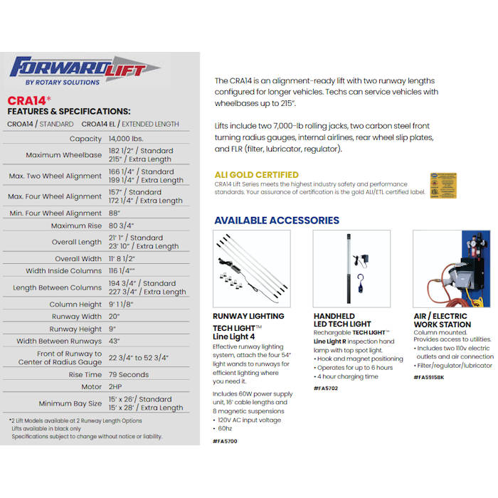 Forward Lift CRA14 EL Four Post Alignment Lift
