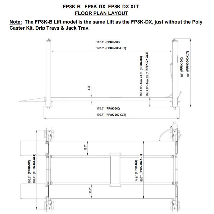 ASEplatinum WH8K-DX-XLT Extended Four Post Auto Lift