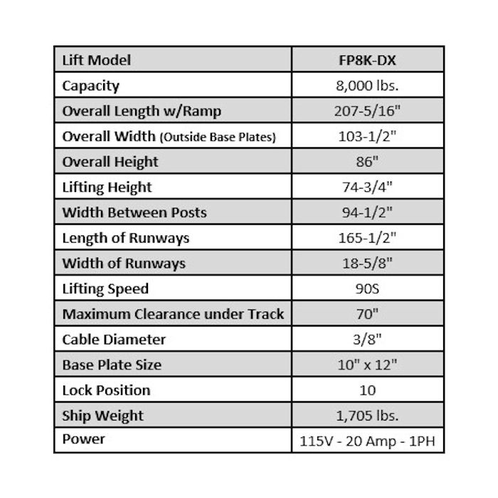Tuxedo FP8K-DX Four Post Garage Lift