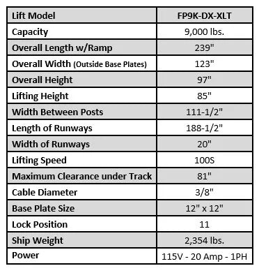 Tuxedo FP9K-DX-XLT Four Post Vehicle Lift