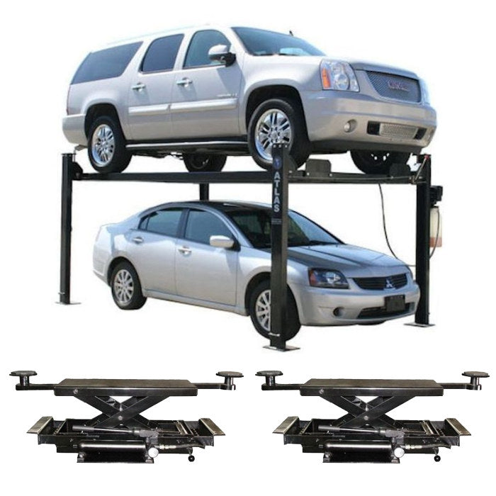 Atlas Garage Pro 8000 Four Post Lift + RJ35 Sliding Jacks Combo