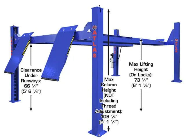 Atlas Platinum PVL14OF-EXT ALI Open Front Four Post Alignment Lift + RJ7 Rolling Jacks Combo
