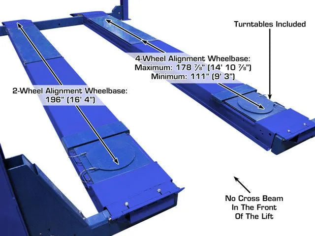 Atlas Platinum PVL14OF-EXT ALI Open Front Four Post Alignment Lift + RJ7 Rolling Jacks Combo