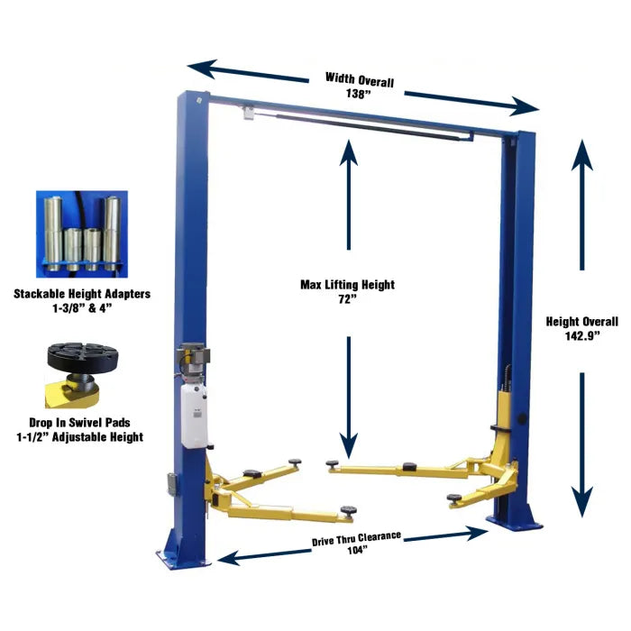 ASEplatinum WH9KACX Asymmetric Clear Floor Two Post Lift